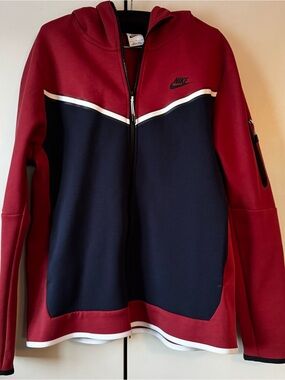 Nike Red and Navy Full-Zip Hooded Sweatshirt